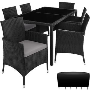 Tectake set da giardino in polyrattan porto, 6+1 con custodia protettiva