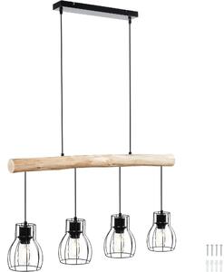 Tectake lampadario woody, 4 fiamme, con trave in legno, 40 w