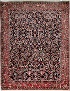 Tappeto Bidjar Con Seta Persia Floreale Nero Rosso 305x399 Cm