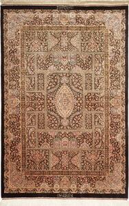 Tappeto Ghom Seta Persia Medaglione Marrone Scuro Beige 104x156 Cm
