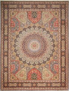 Tappeto Tabriz 50 Raj Persia Medaglione Crema Terracotta 302x397 Cm