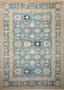 Tappeto Kazak Fine Pakistan Astratto Blu Avorio 267x367 Cm