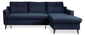 Divano letto angolare in velluto blu scuro, angolo destro Stylish Stan - Miuform