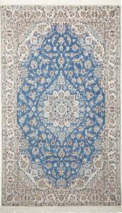 Tappeto Nain 9la Persia Medaglione Celeste Avorio 142x240 Cm