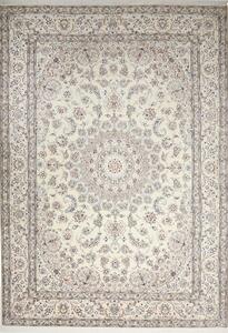 Tappeto Nain 9la Persia Medaglione Avorio Azzurro 248x356 Cm