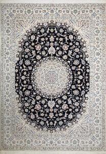 Tappeto Nain 6la Persia Medaglione Nero Crema Azzurro 300x411 Cm
