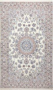 Tappeto Nain 9la Persia Medaglione Crema Blu 132x222 Cm