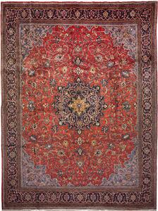 Tappeto Sarough Persia Medaglione Rosso Blu 300x396 Cm