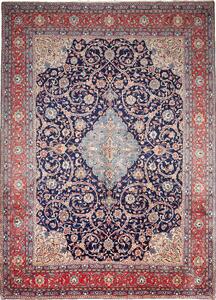 Tappeto Sarough Persia Medaglione Blu Notte Rosso 255x350 Cm