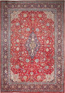 Tappeto Sarough Persia Medaglione Rosso Blu 260x375 Cm