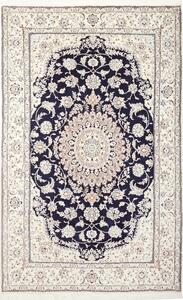 Tappeto Nain 9la Persia Medaglione Blu Notte Avorio 153x248 Cm