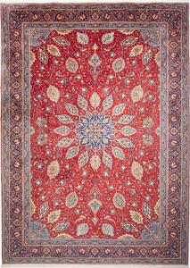 Tappeto Sarough Persia Medaglione Rosso Blu 263x367 Cm