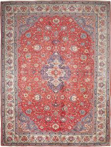 Tappeto Sarough Persia Medaglione Rosso Blu 287x388 Cm