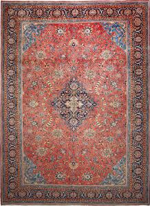 Tappeto Sarough Persia Medaglione Terracotta Blu 270x370 Cm