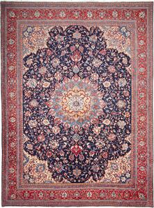Tappeto Sarough Persia Medaglione Blu Rosso 288x396 Cm