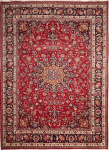 Tappeto Mashad Persia Medaglione Rosso Blu Scuro 244x340 Cm