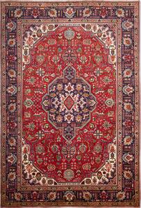 Tappeto Tabriz Persia Medaglione Rosso Blu Crema 207x309 Cm