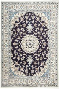 Tappeto Nain Kashmar Persia Medaglione Blu Notte Avorio Celeste 165x245 Cm