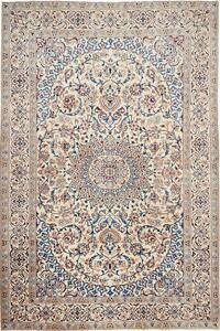 Tappeto Nain Kashmar Persia Medaglione Crema Blu 196x302 Cm