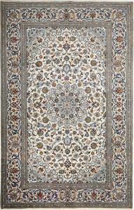 Tappeto Kashan Persia Medaglione Crema Blu 197x308 Cm