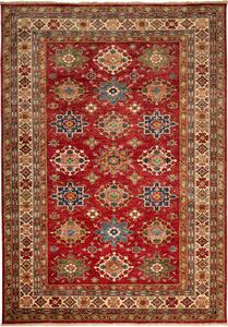 Tappeto Kazak Fine Pakistan Geometrico Rosso Blu 188x264 Cm