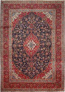 Tappeto Kashan Persia Medaglione Blu Rosso 295x418 Cm