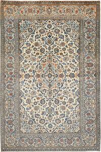 Tappeto Kashan Persia Medaglione Crema Blu 202x307 Cm