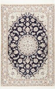 Tappeto Nain 9la Persia Medaglione Blu Notte Crema 98x150 Cm