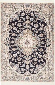 Tappeto Nain 9la Persia Medaglione Blu Notte Crema 102x154 Cm