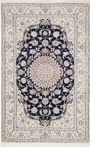 Tappeto Nain 9la Persia Medaglione Blu Notte Panna 154x244 Cm