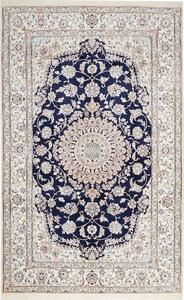 Tappeto Nain 9la Persia Medaglione Blu Avorio 156x253 Cm
