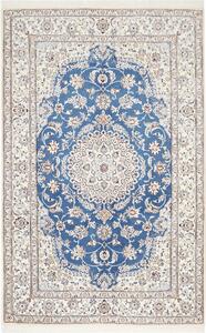 Tappeto Nain 9la Persia Medaglione Blu Zaffiro Crema 155x247 Cm
