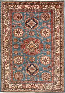 Tappeto Kazak Fine Pakistan Geometrico Blu Petrolio Rosso 166x238 Cm
