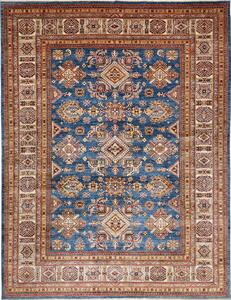 Tappeto Kazak Fine Pakistan Geometrico Blu Beige 242x313 Cm