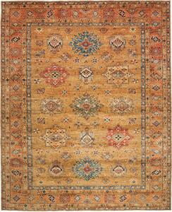 Tappeto Kazak Fine Pakistan Astratto Ocra Blu 252x309 Cm