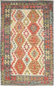 Tappeto Kilim Afghanistan Geometrico Crema Rosso 124x195 Cm