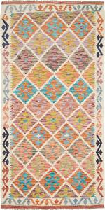 Tappeto Kilim Afghanistan Geometrico Avorio Multicolore 99x199 Cm