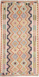 Tappeto Kilim Afghanistan Geometrico Multicolore Arancione 101x198 Cm