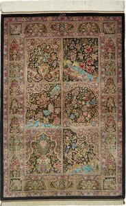 Tappeto Ghom Seta Persia Floreale Nero Policromo 100x149 Cm