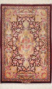 Tappeto Ghom Seta Persia Medaglione Bordeaux Oro 60x90 Cm