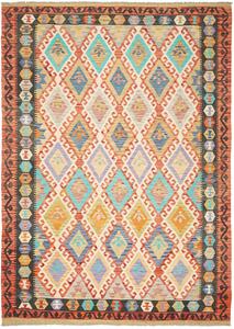 Tappeto Kilim Afghanistan Geometrico Multicolore Terracotta 206x289 Cm