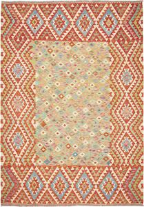 Tappeto Kilim Afghanistan Geometrico Verde Arancio 204x294 Cm