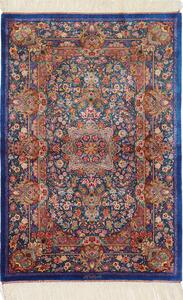 Tappeto Ghom Seta Persia Medaglione Blu Petrolio Rosso 80x117 Cm