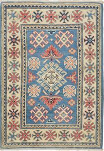Tappeto Kazak Afghanistan Medaglione Blu Crema 61x89 Cm