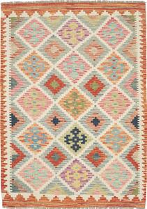 Tappeto Kilim Afghanistan Geometrico Multicolore Pastello Arancio 102x147 Cm