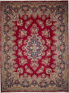 Tappeto Kerman Persia Medaglione Rosso Blu 306x407 Cm