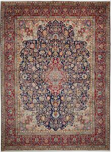 Tappeto Kerman Persia Medaglione Blu Bordeaux 298x400 Cm