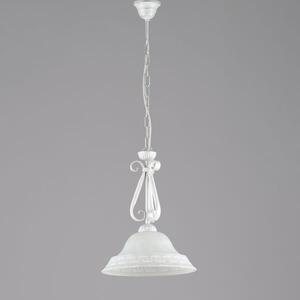 Lampadario in ferro laccato bianco con decorazione argento e vetro 