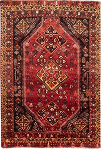 Tappeto Shiraz Persia Medaglione Rosso Nero 165x245 Cm