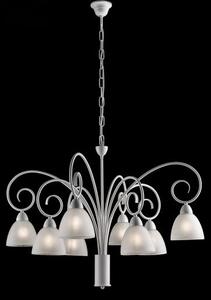Lampadario in ferro laccato bianco con decorazione shabby e vetri a